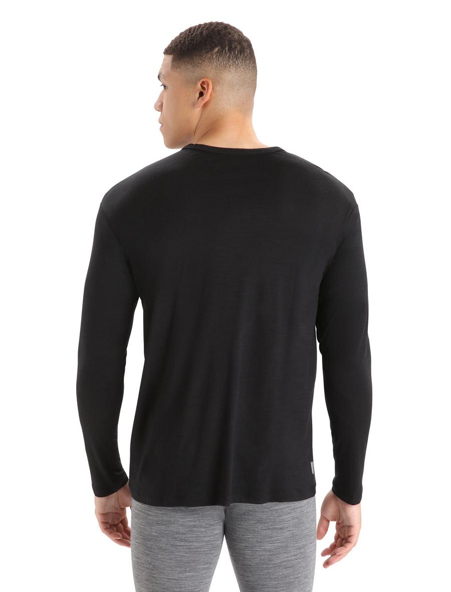 Black Icebreaker Merino Granary Pocket T-Shirt Men's Long Sleeve | AU 1239NWYB